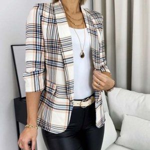 NWT - Khaki Plaid Blazer - Size M, but fits small